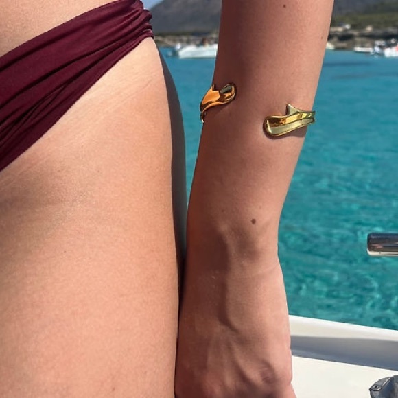 18K Gold Plated Open Bangle Cuff*Abstract Minimalist High Gloss Design*JD - Picture 2 of 9